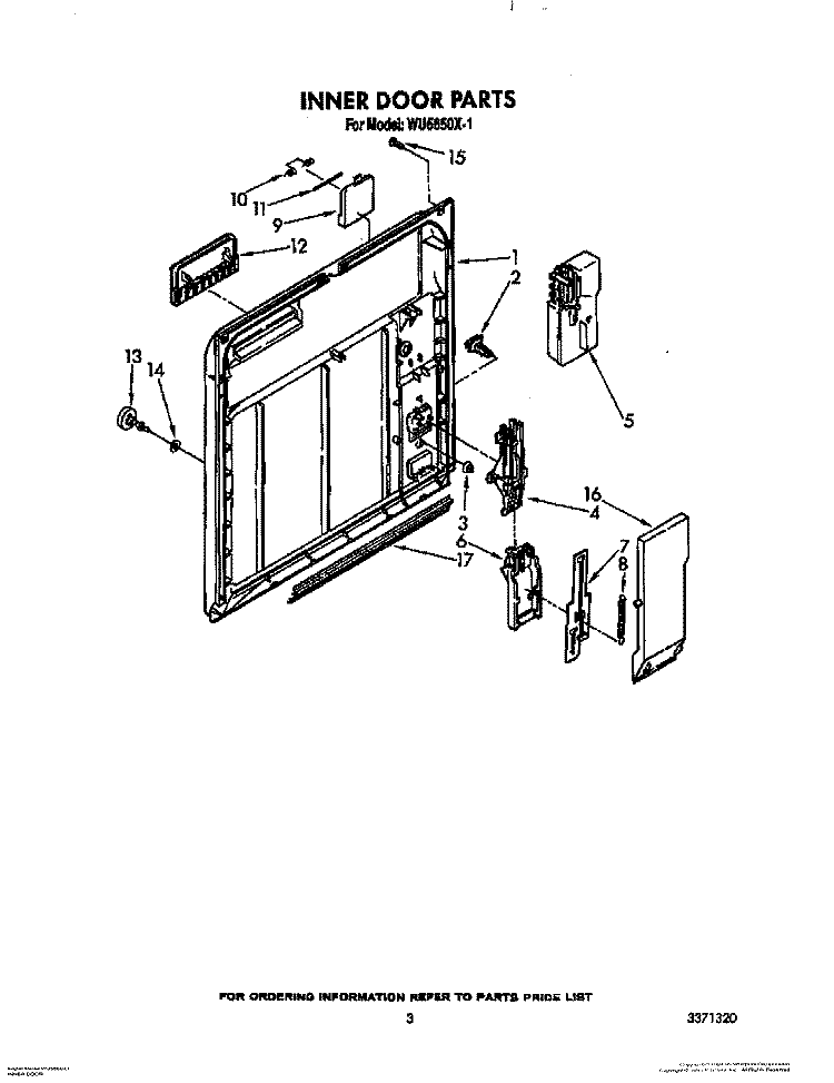 INNER DOOR Diagram and Parts List for WU5650X1  Roper Dishwasher