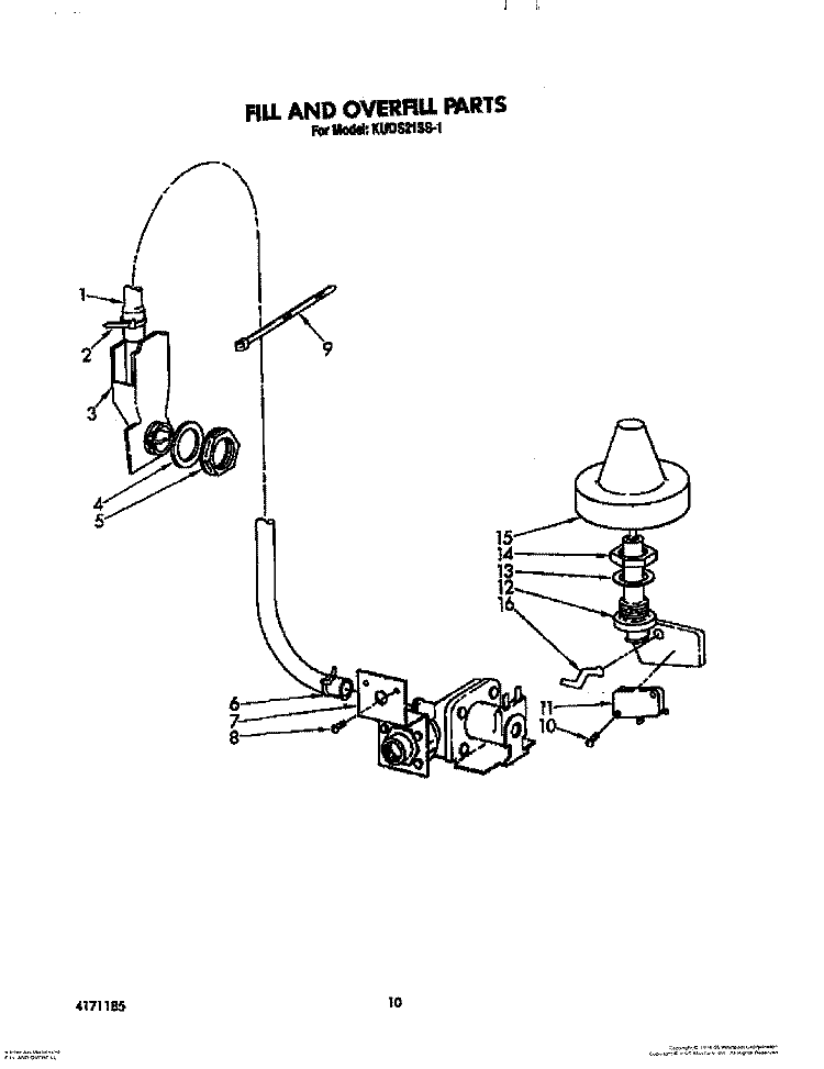 FILL AND OVERFILL Diagram and Parts List for KUDS21SS1  KitchenAid Dishwasher