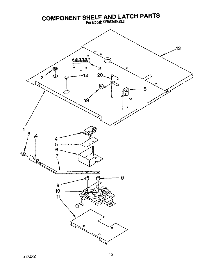 COMPONENT SHELF AND LATCH Diagram and Parts List for KEBS246XBL3  KitchenAid Wall Oven