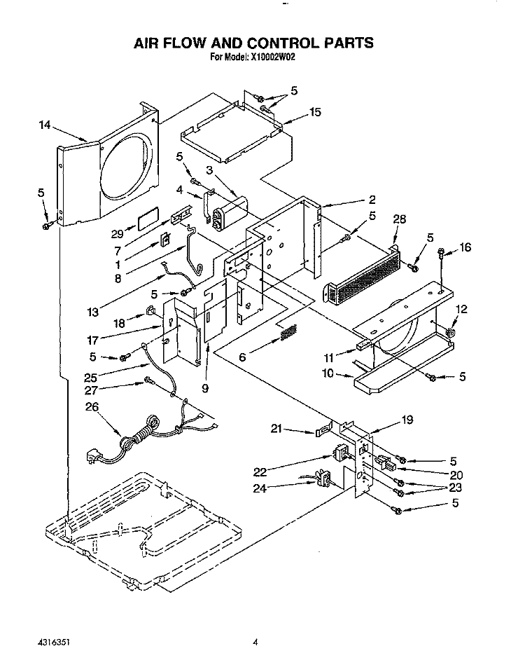 AIR FLOW AND CONTROL Diagram and Parts List for X10002W02  Roper Air Conditioner