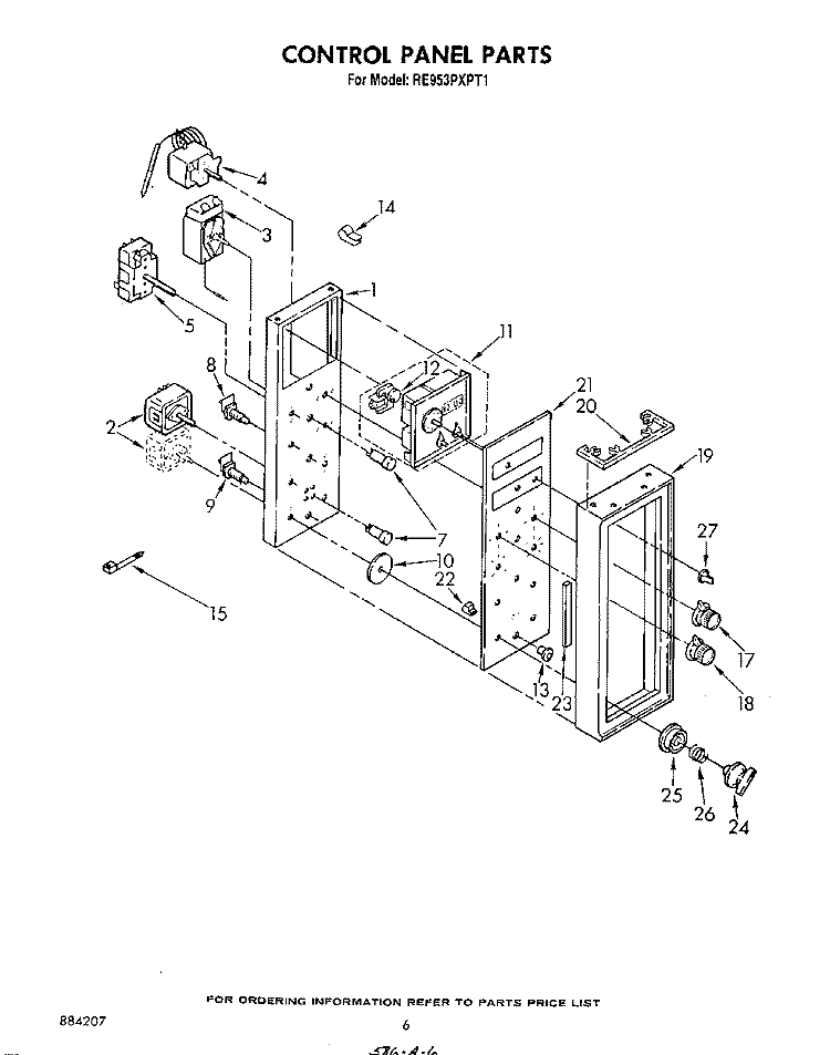 CONTROL PANEL Diagram and Parts List for RE953PXPT1  Whirlpool Range