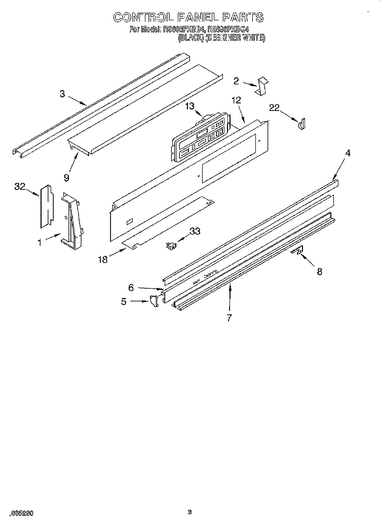 CONTROL PANEL Diagram and Parts List for RS696PXBQ4  Whirlpool Range