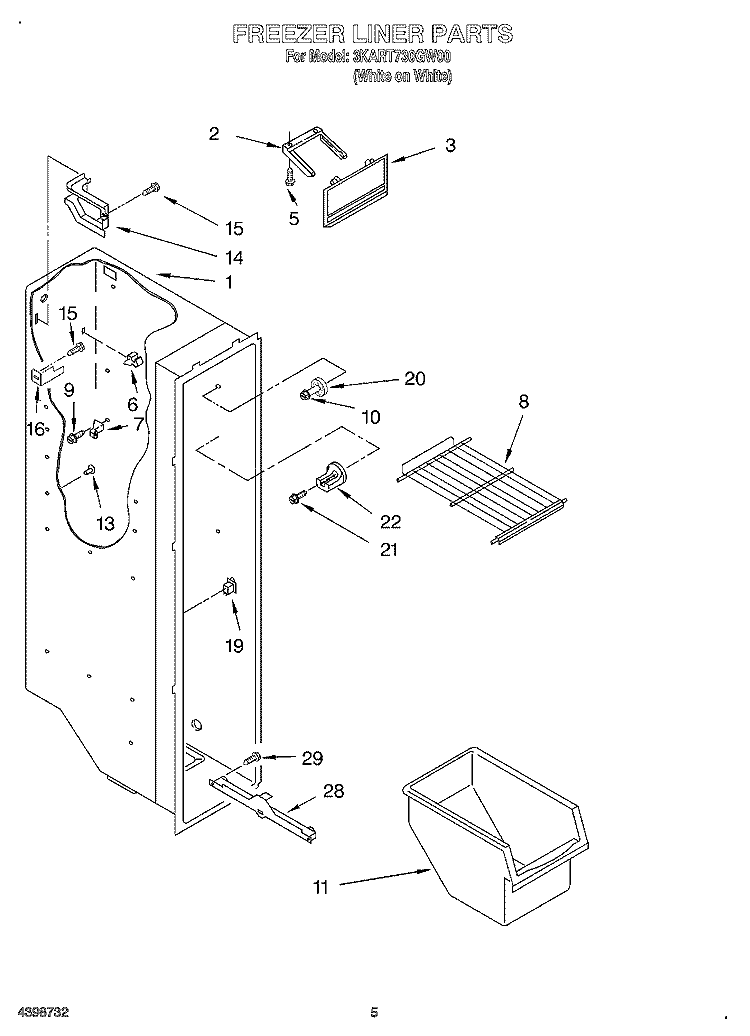 FREEZER LINER Diagram and Parts List for 3KART730GW00  Whirlpool Refrigerator