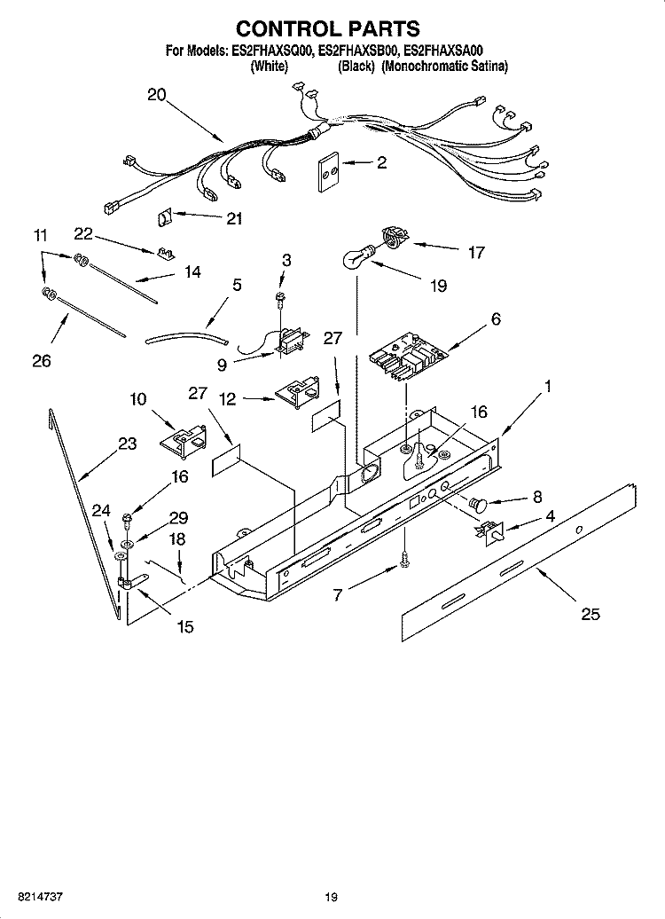 CONTROL PARTS Diagram and Parts List for ES2FHAXSQ00  Whirlpool Refrigerator
