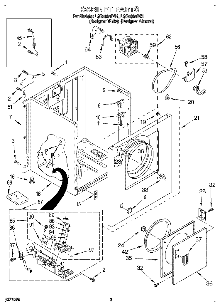 CABINET Diagram and Parts List for LGR4624DZ1  Whirlpool Dryer