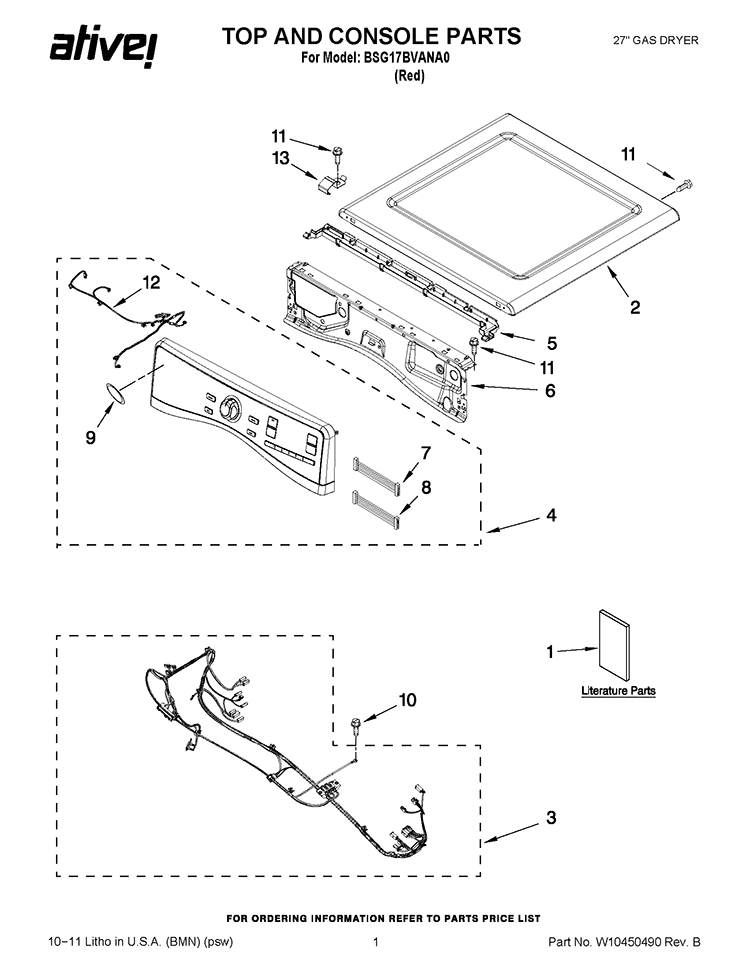 TOP AND CONSOLE PARTS Diagram and Parts List for BSG17BVANA0  Whirlpool Dryer