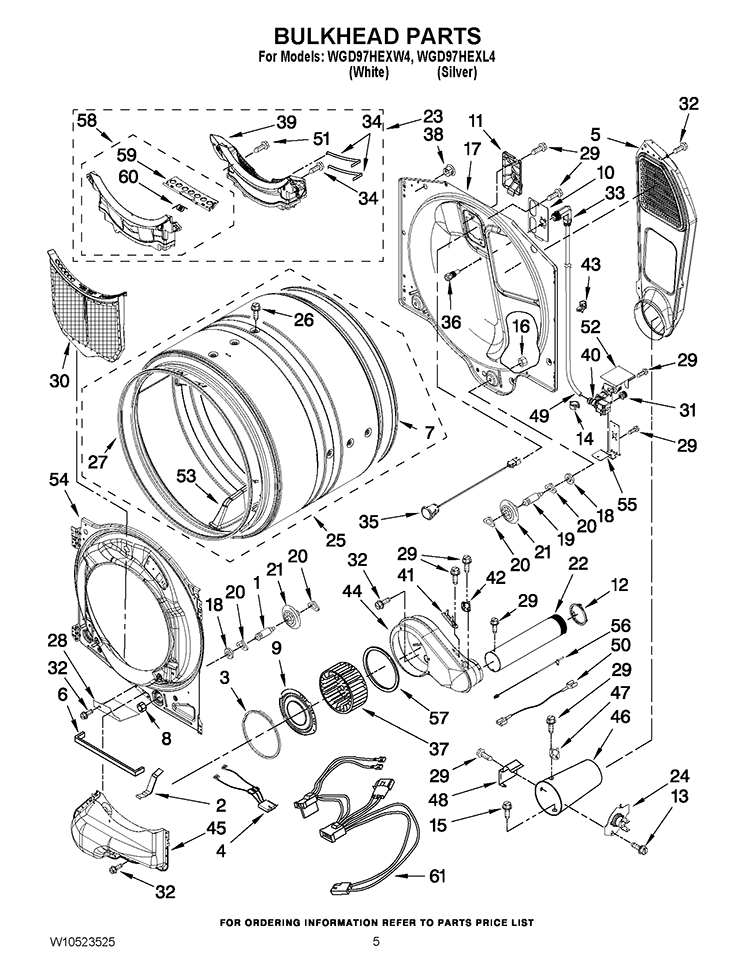 BULKHEAD PARTS Diagram and Parts List for WGD97HEXW4  Whirlpool Dryer
