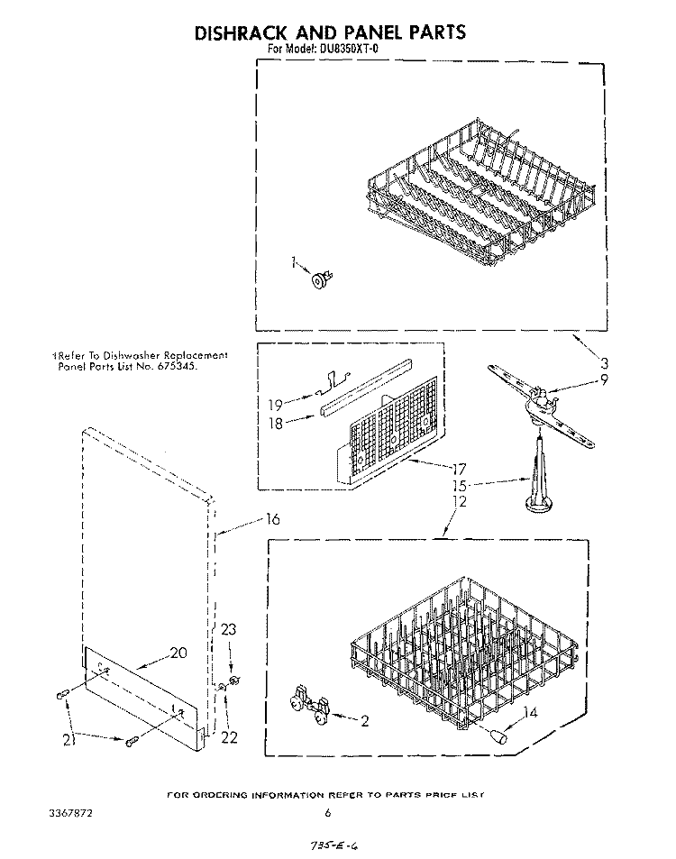 DISHRACK AND PANEL Diagram and Parts List for DU8350XT0  Whirlpool Dishwasher