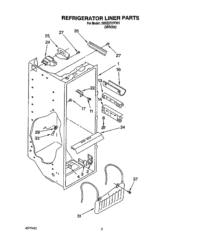 REFRIGERATOR LINER Diagram and Parts List for 3XRZ2727FI01  Whirlpool Refrigerator