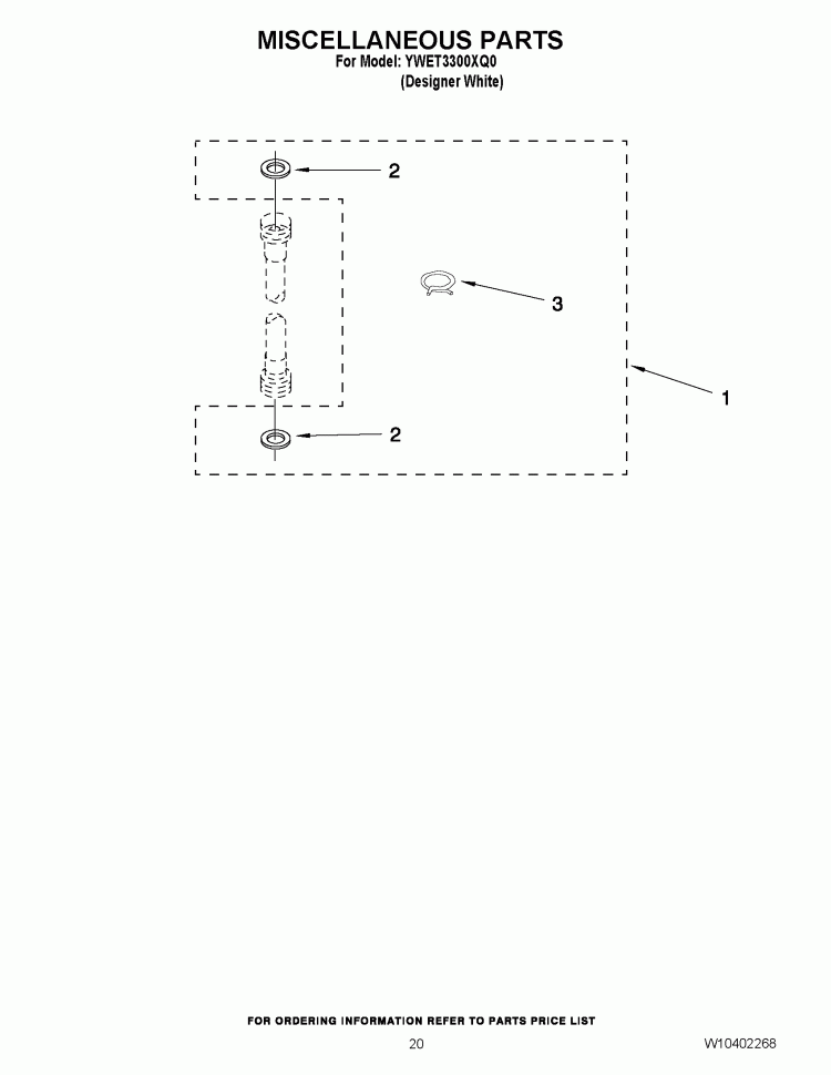 MISCELLANEOUS PARTS Diagram and Parts List for YWET3300XQ0  Whirlpool Washer Dryer Combo