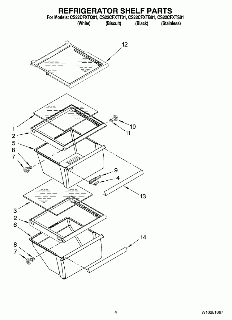 REFRIGERATOR SHELF PARTS Diagram and Parts List for CS22CFXTT01  Crosley Refrigerator
