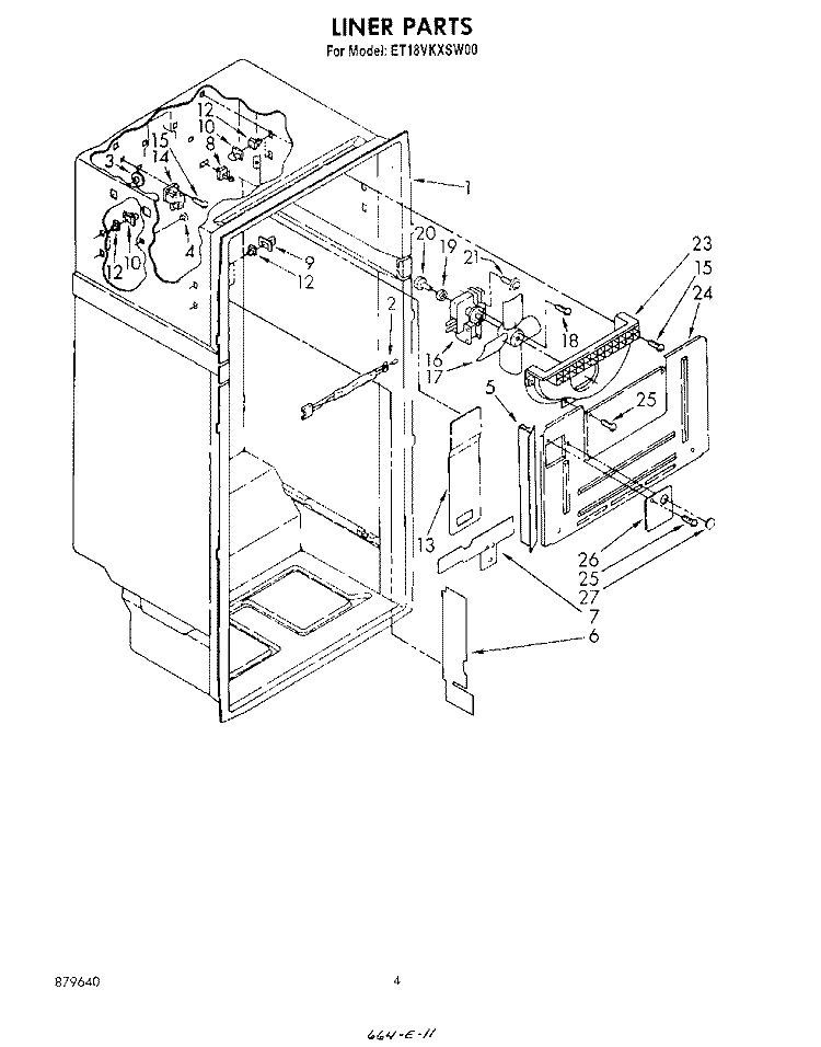 LINER Diagram and Parts List for ET18VKXSW00  Whirlpool Refrigerator