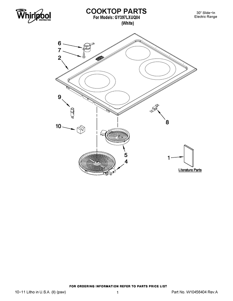 COOKTOP PARTS Diagram and Parts List for GY397LXUQ04  Whirlpool Range