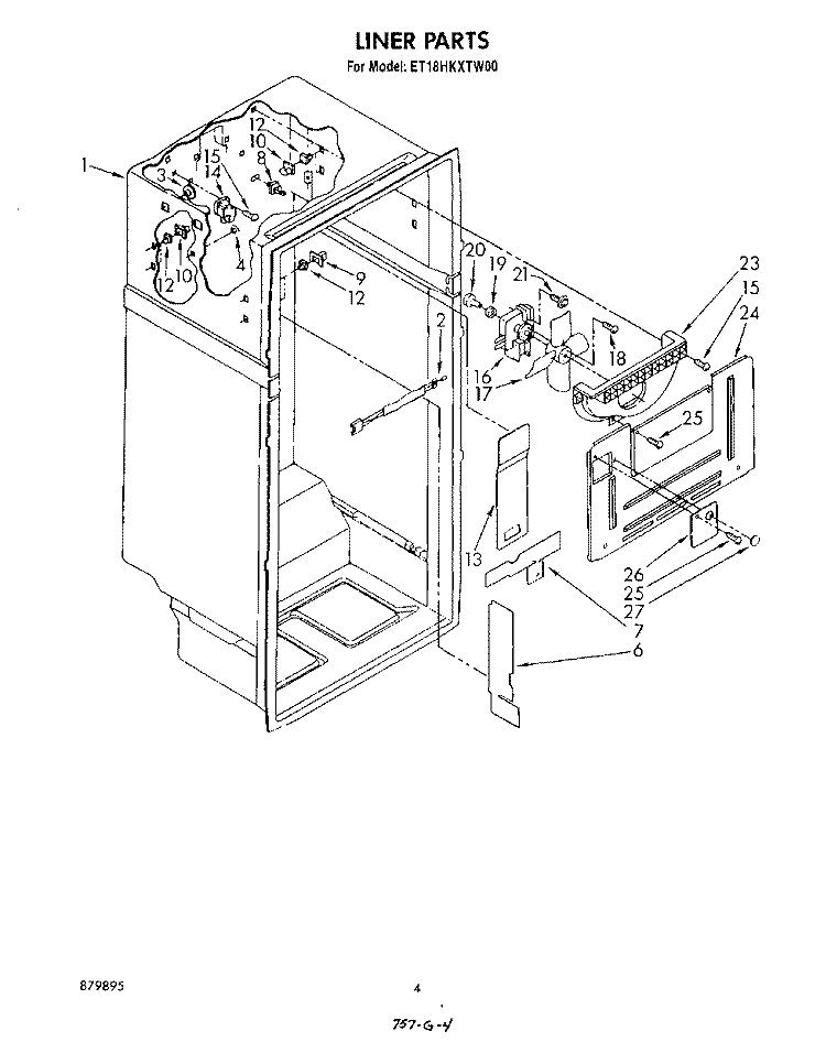 LINER Diagram and Parts List for ET18HKXTF00  Whirlpool Refrigerator