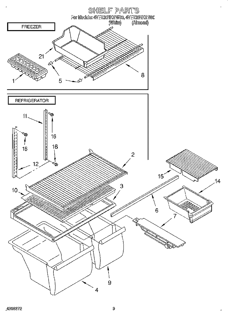 SHELF, OPTIONAL Diagram and Parts List for 4VET20NKGN00  Whirlpool Refrigerator
