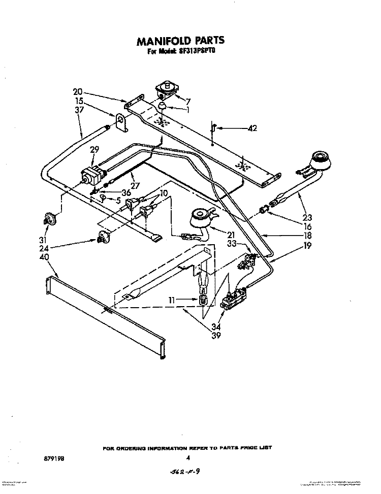 MANIFOLD Diagram and Parts List for SF313PSPT0  Whirlpool Range