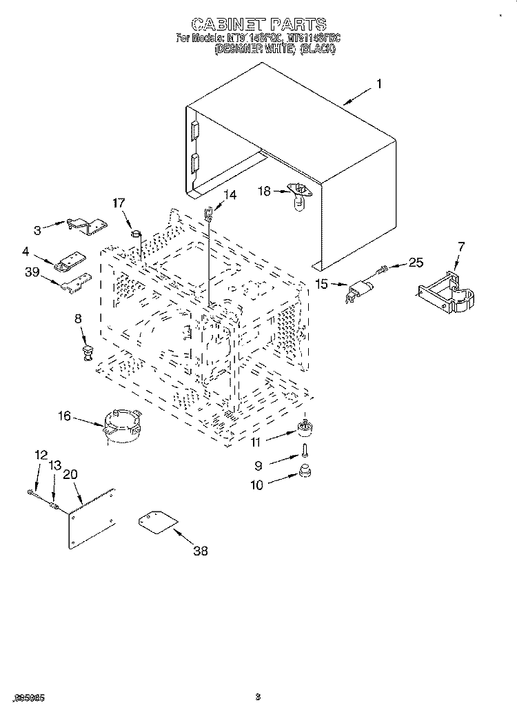 CABINET, LITERATURE Diagram and Parts List for MT9114SFB0  Whirlpool Microwave