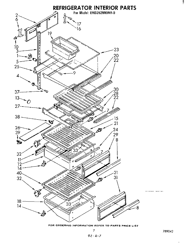 REFRIGERATOR INTERIOR Diagram and Parts List for EHD262MKWR0  Whirlpool Refrigerator