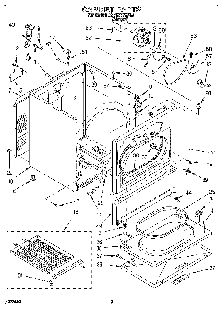 CABINET Diagram and Parts List for KGYE778BAL1  KitchenAid Dryer