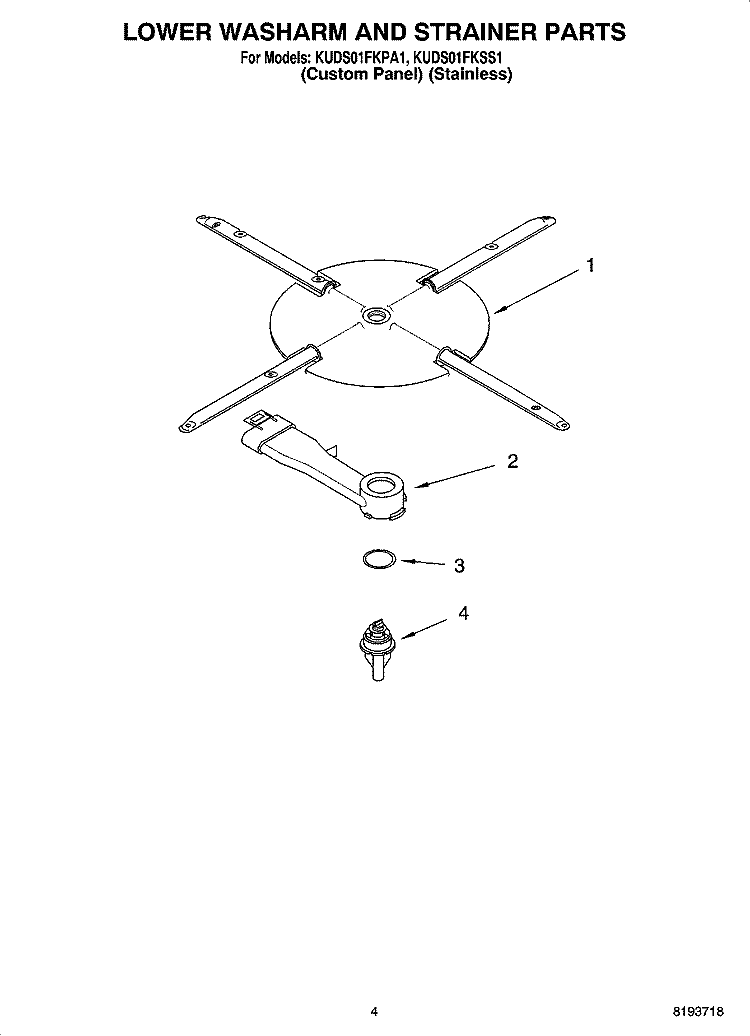 LOWER WASHARM AND STRAINER PARTS Diagram and Parts List for KUDS01FKSS1  KitchenAid Dishwasher