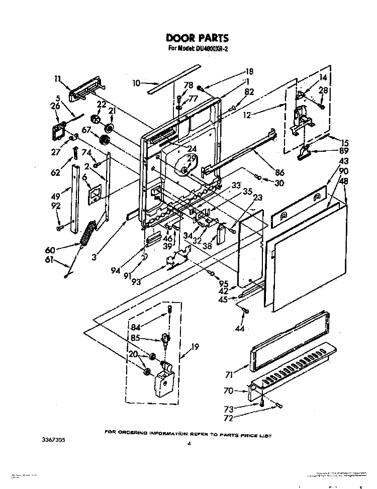 DOOR Diagram and Parts List for DU4000XR2  Whirlpool Dishwasher