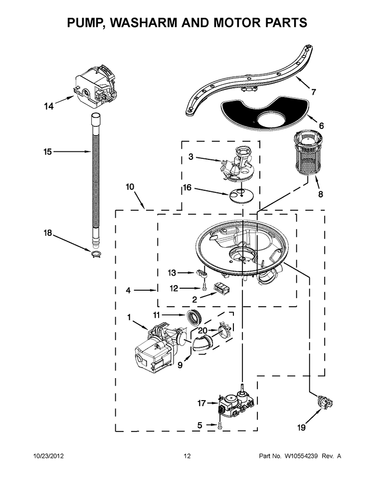 PUMP, WASHARM AND MOTOR PARTS Diagram and Parts List for KUDE48FXPA5  KitchenAid Dishwasher