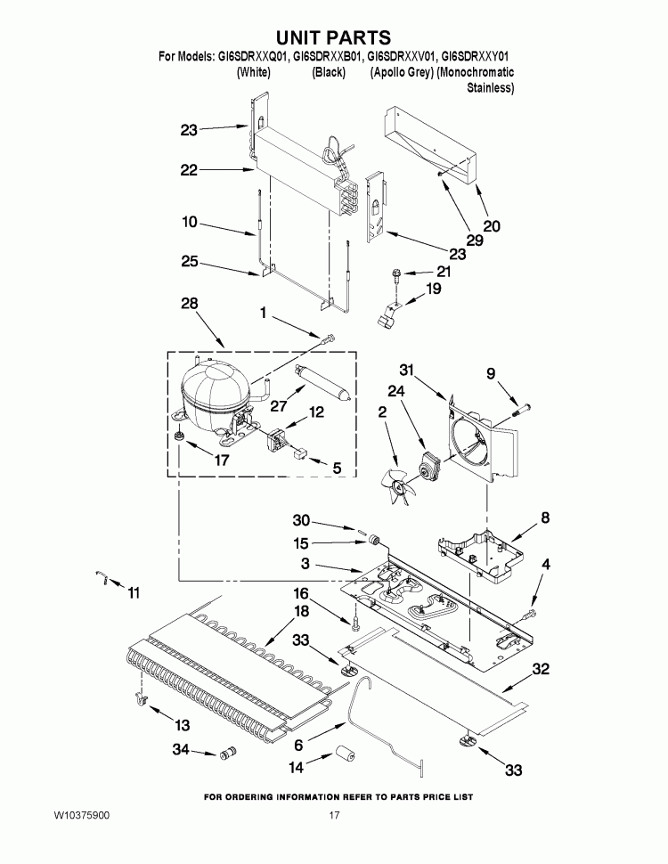 UNIT PARTS Diagram and Parts List for GI6SDRXXB01  Whirlpool Refrigerator