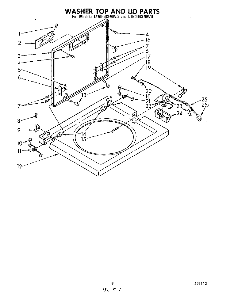 WASHER TOP AND LID Diagram and Parts List for LT5004XMW0  Whirlpool Washer Dryer Combo