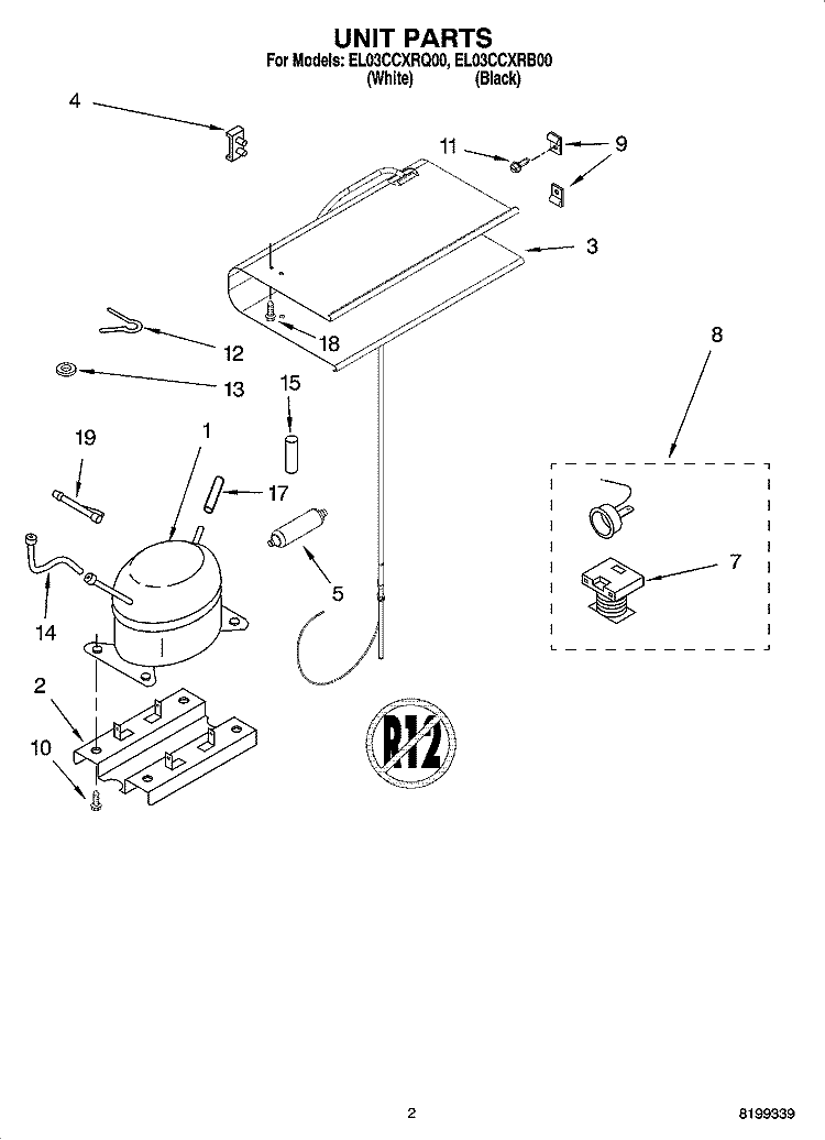 UNIT PARTS Diagram and Parts List for EL03CCXRQ00  Whirlpool Refrigerator