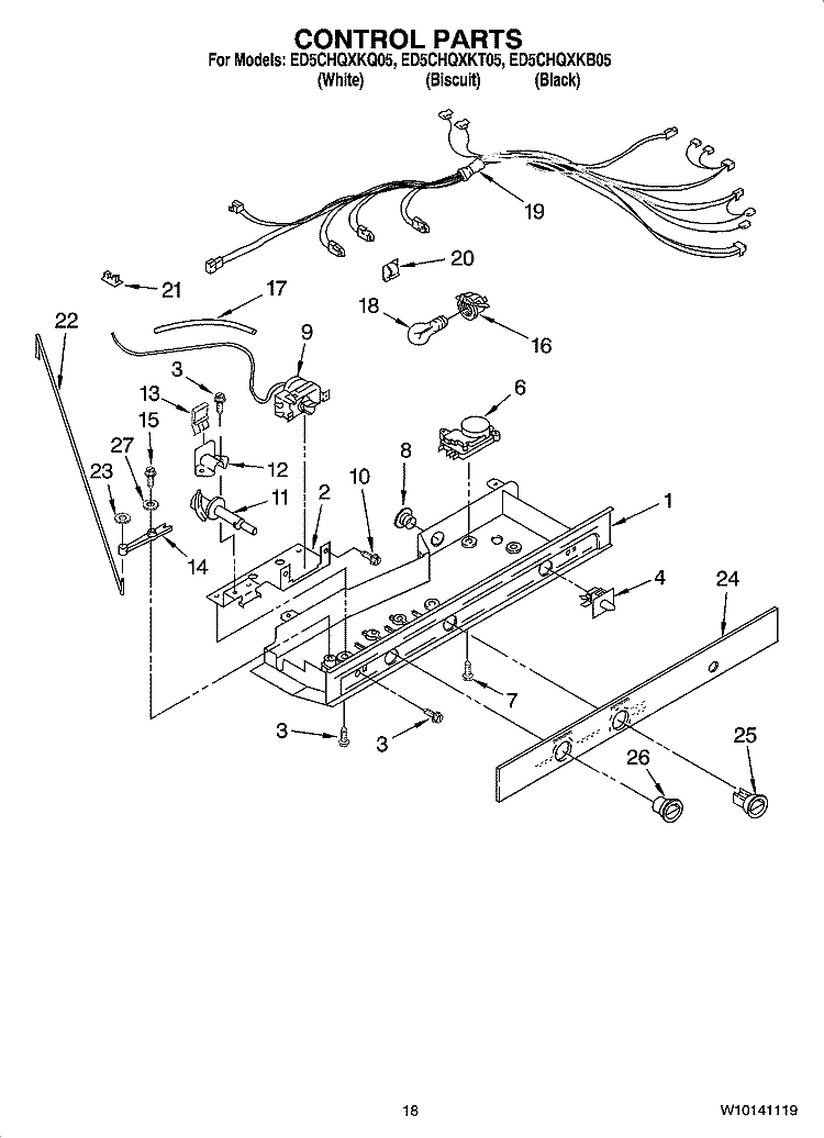 CONTROL PARTS Diagram and Parts List for ED5CHQXKQ05  Whirlpool Refrigerator