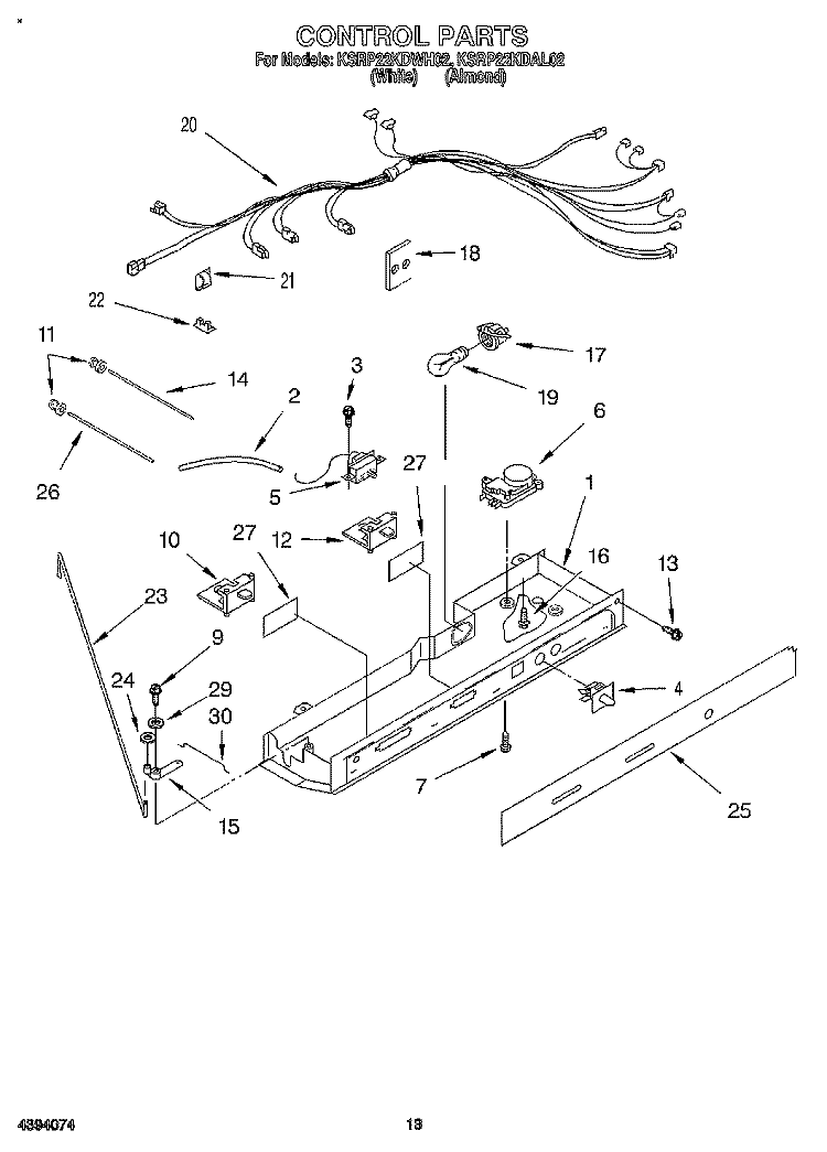 CONTROL, LIT/OPTIONAL Diagram and Parts List for KSRP22KDAL02  KitchenAid Refrigerator