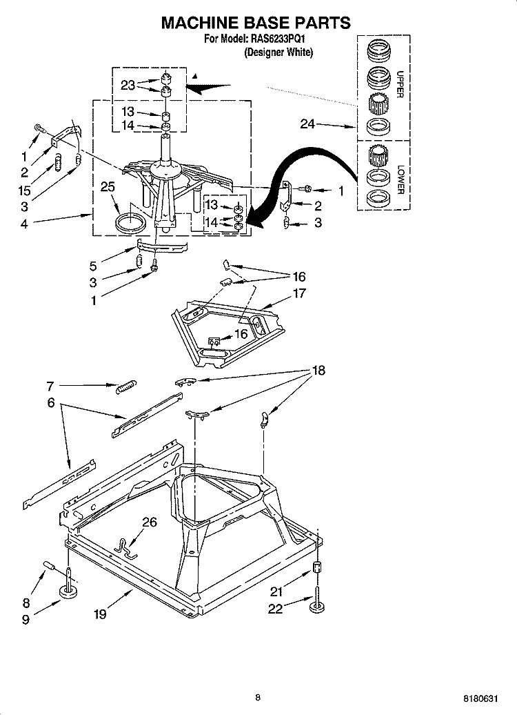 MACHINE BASE PARTS Diagram and Parts List for RAS6233PQ1  Roper Washer