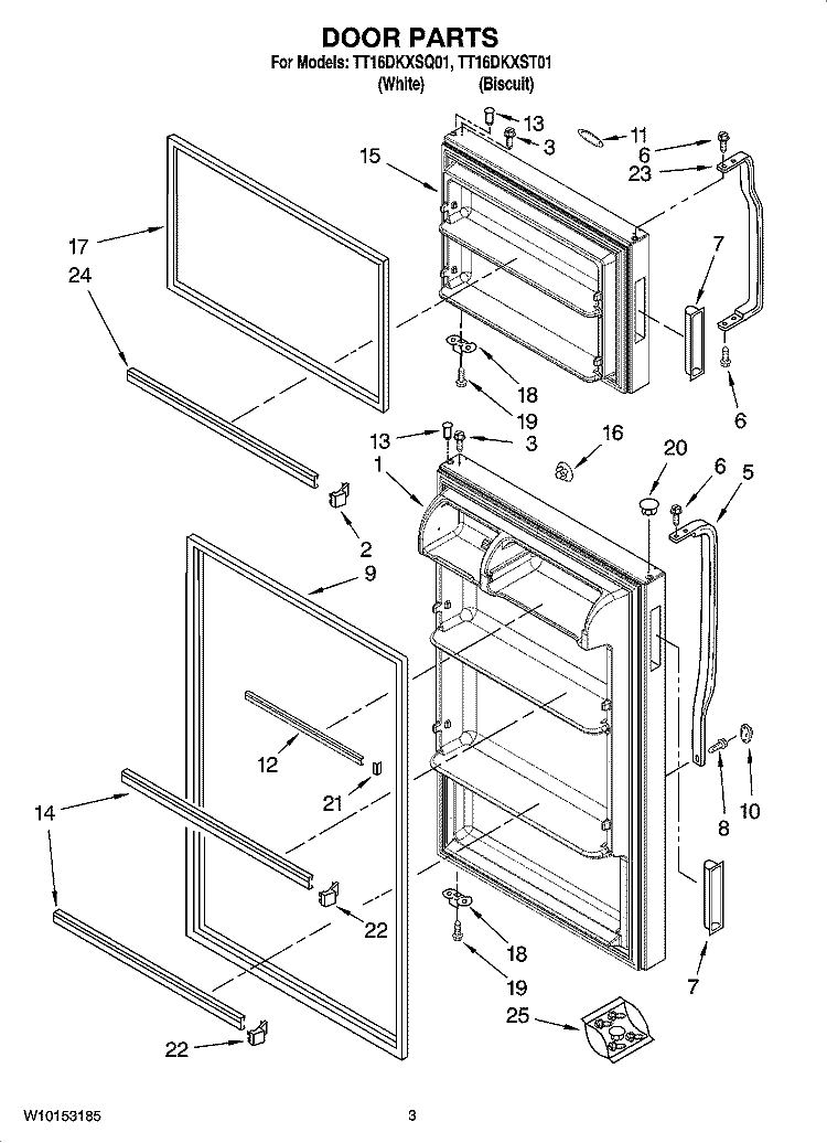 DOOR PARTS Diagram and Parts List for TT16DKXSQ01  Estate Refrigerator