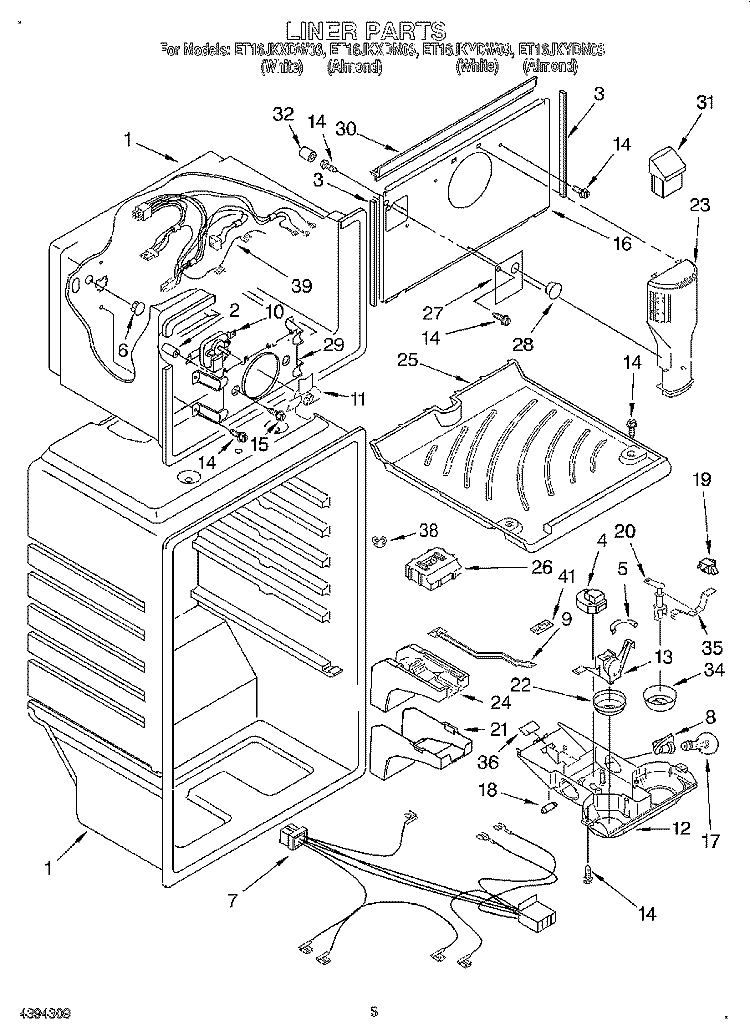 LINER Diagram and Parts List for ET16JKYDN03  Whirlpool Refrigerator