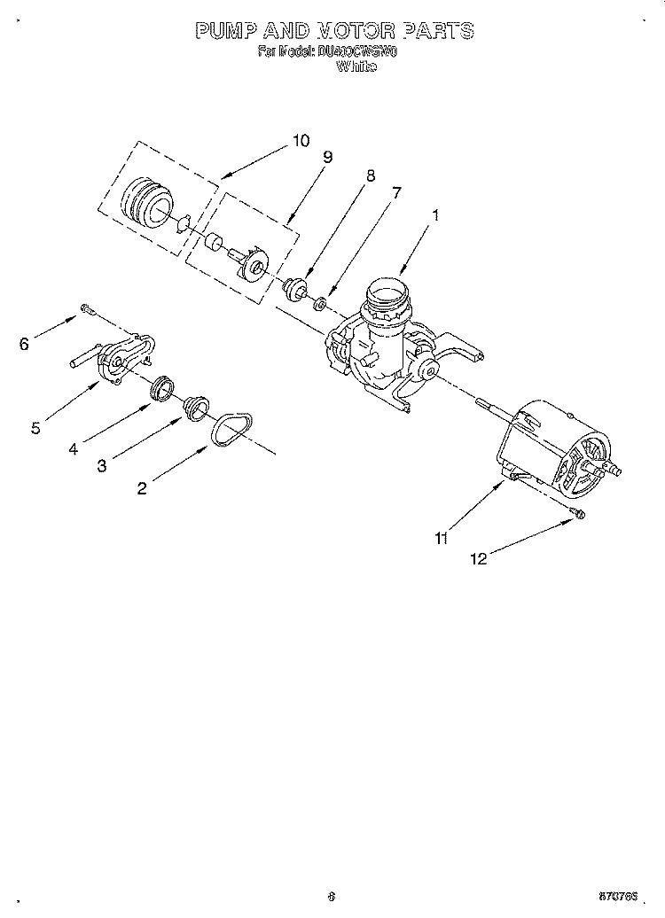 PUMP AND MOTOR Diagram and Parts List for DU400CWGW0  Whirlpool Dishwasher