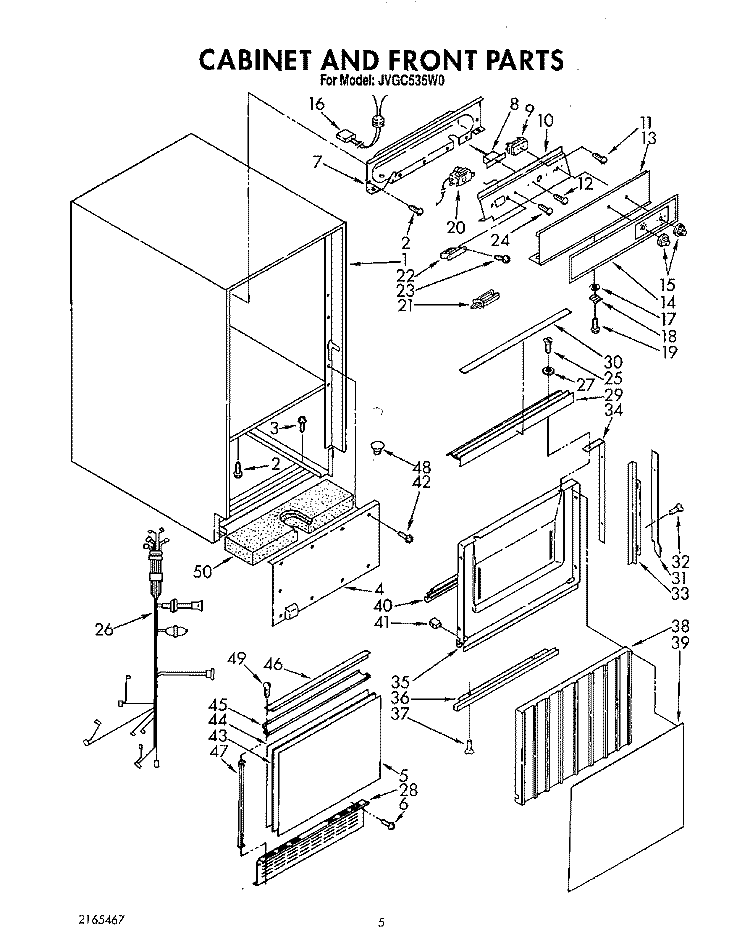 CABINET AND FRONT Diagram and Parts List for JVGC535W0  Whirlpool Ice Maker