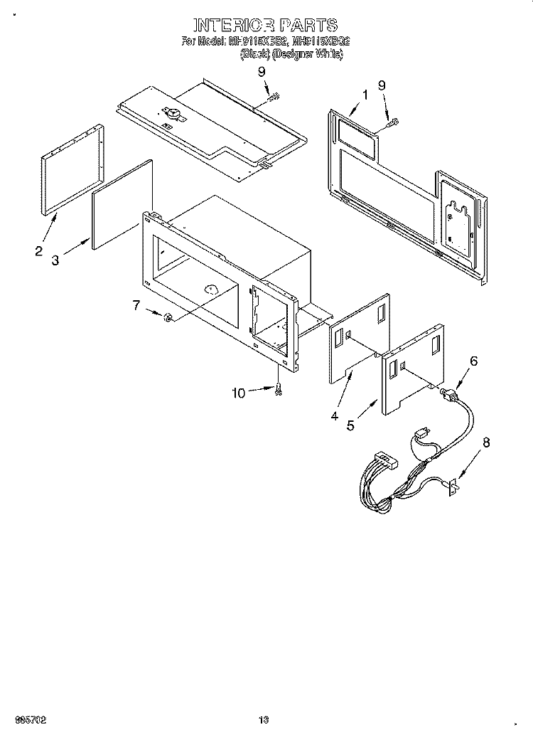 INTERIOR Diagram and Parts List for MH9115XBB2  Whirlpool Microwave