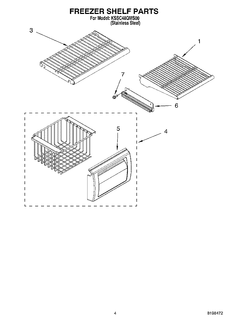 FREEZER SHELF PARTS Diagram and Parts List for KSSC48QMS00  KitchenAid Refrigerator