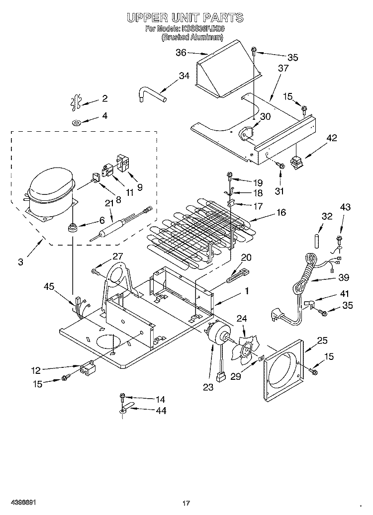 UPPER UNIT Diagram and Parts List for KSSS36FJX00  KitchenAid Refrigerator