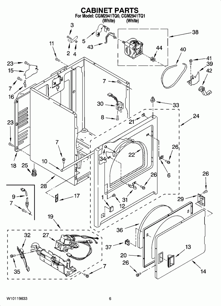 CABINET PARTS Diagram and Parts List for CGM2941TQ1  Whirlpool Dryer