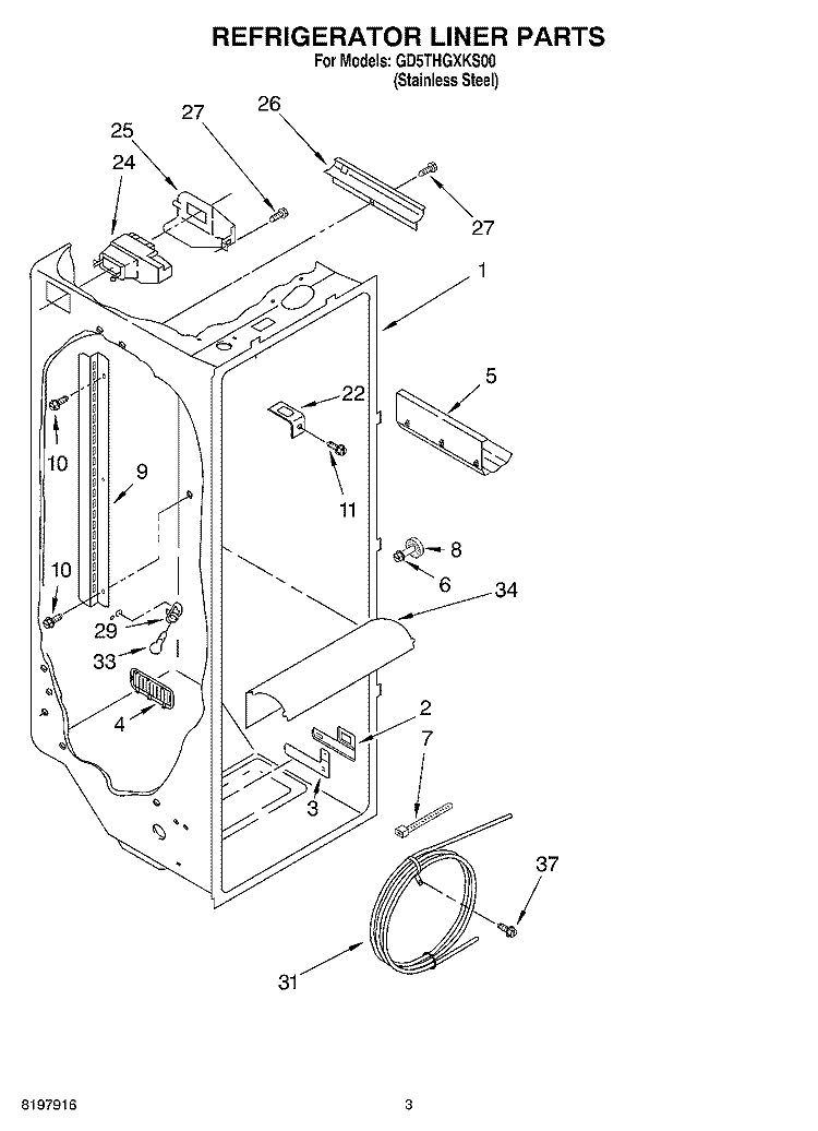 REFRIGERATOR LINER Diagram and Parts List for GD5THGXKS00  Whirlpool Refrigerator