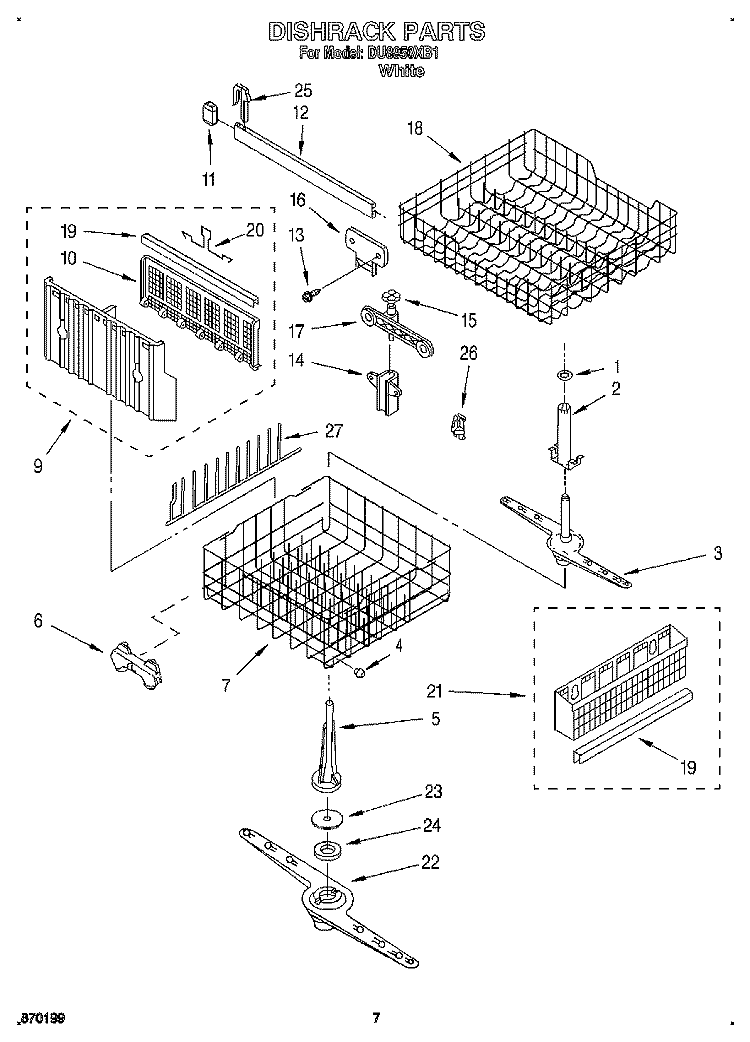 DISHRACK Diagram and Parts List for DU8950XB1  Whirlpool Dishwasher