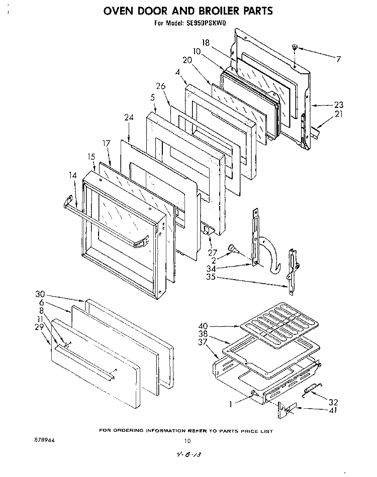 OVEN DOOR AND BROILER Diagram and Parts List for SE950PSKW0  Whirlpool Range