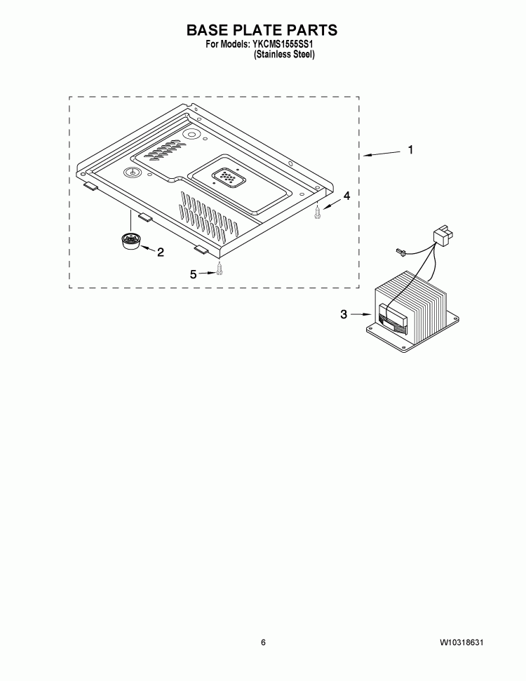 BASE PLATE PARTS Diagram and Parts List for YKCMS1555SS1  KitchenAid Microwave
