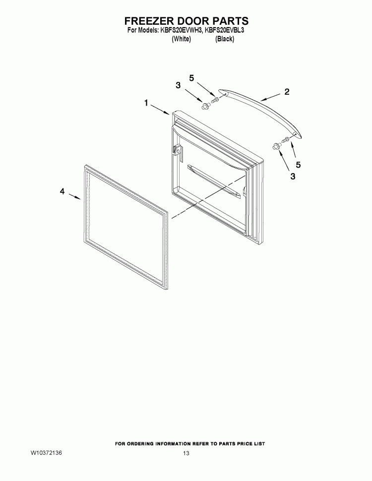 FREEZER DOOR PARTS Diagram and Parts List for KBFS20EVBL3  KitchenAid Refrigerator