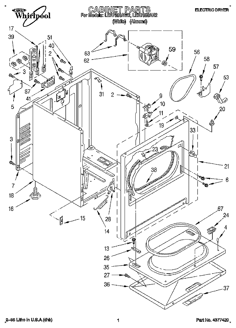 SECTION Diagram and Parts List for LER7858AN2  Whirlpool Dryer