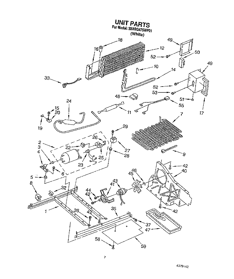UNIT Diagram and Parts List for 3XARG475WP01  Whirlpool Refrigerator