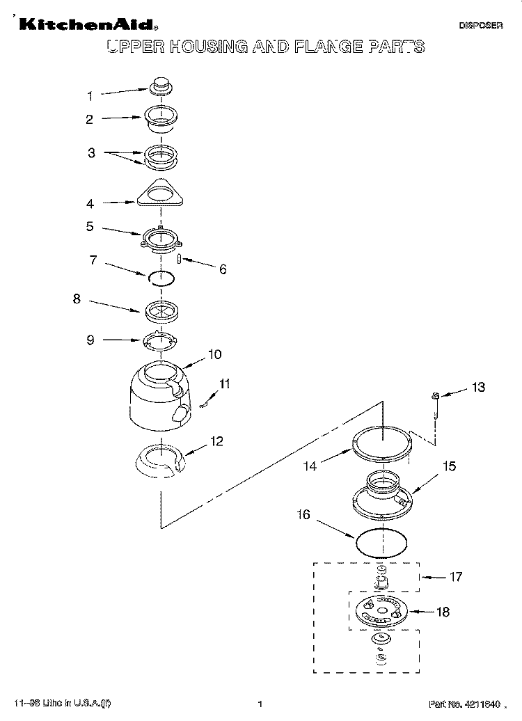 SECTION Diagram and Parts List for KCDC150G  KitchenAid Food Waste Disposer