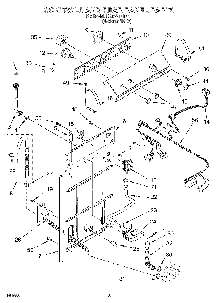 CONTROL AND REAR PANEL Diagram and Parts List for LXR6432JQ0  Whirlpool Washer