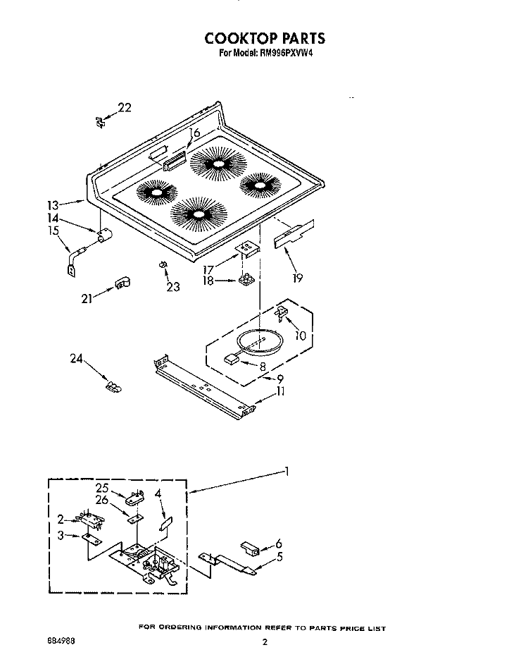 COOKTOP Diagram and Parts List for RM996PXVW4  Whirlpool Microwave Oven Combo